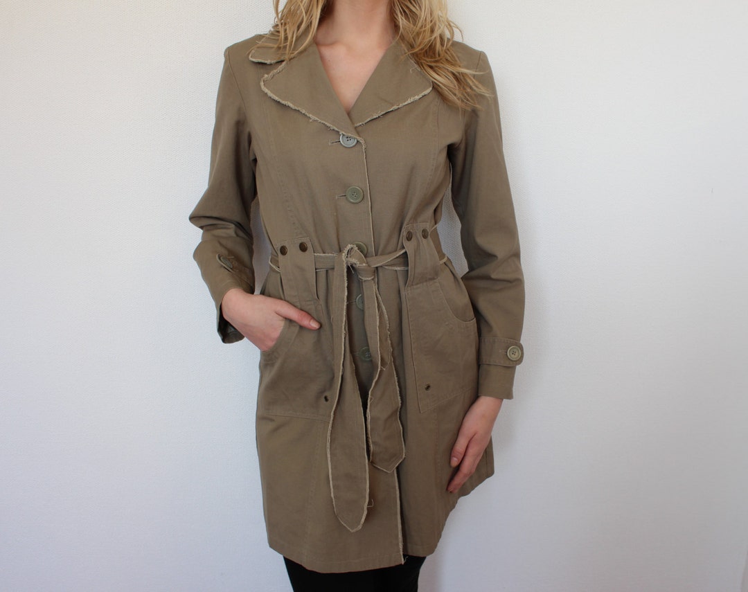 Cotton Trench Coat Womens Khaki Military Denim Trench Coat Etsy
