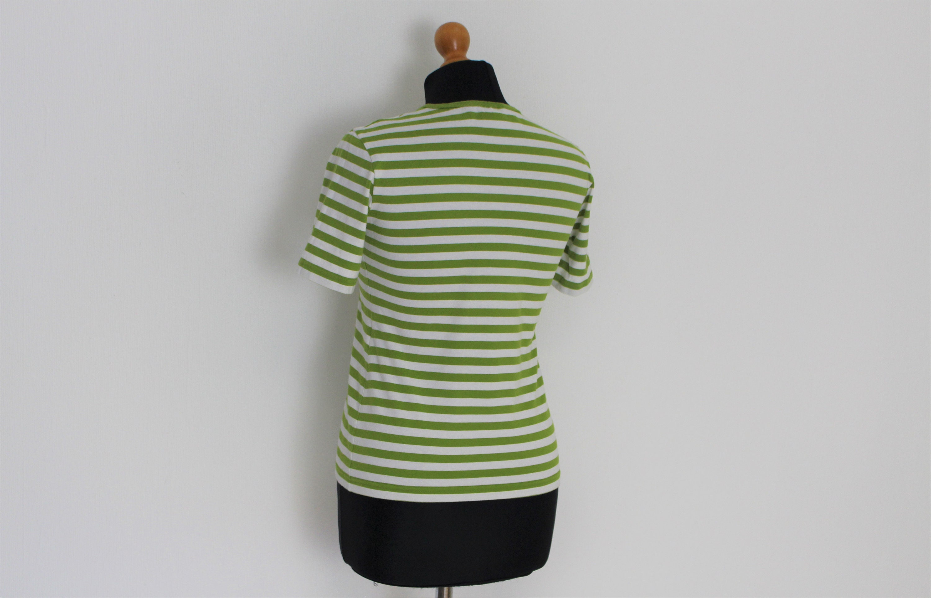 marimekko グリーンストライプ長袖シャツ XS MARIMEKKO シャツ マリントップ グリーン ホワイト ストライプ