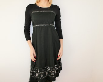 Pull Folk brodé robe en coton noir robe Boho Hippie Sarafan paysanne Folk féminin salopette sans manche sangle robe moyen grand