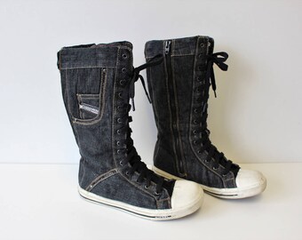 Diesel Boots Lace up Denim Boots Tall lace up Textile Boots Boxing Boots Trainers Wrestling Sneakers Box Deadstock EUR 39 UK 6,5 US 8,5
