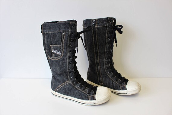 Diesel Boots Lace up Denim Boots Tall 