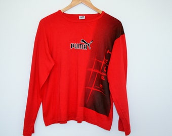Vintage PUMA koszula 90s Red Sport kurtka szkolenia piłka nożna Piłka nożna koszula długi rękaw Hip hop T-Shirt duży rozmiar