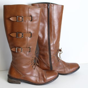 Tall Brown Leather Boots Womens Riding Boots Cowboy Boots Buckle Western Leather Boot Knee High Size 39 EU; UK 5.5; US 8