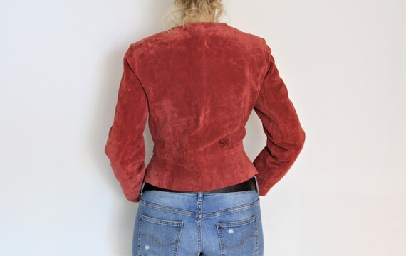 Red Leather Jacket JOFAMA Vintage Red Suede Bombe… - image 6