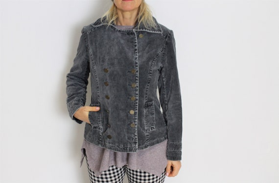Grey Military Blazer Gray Velvet Jacket Womens Gr