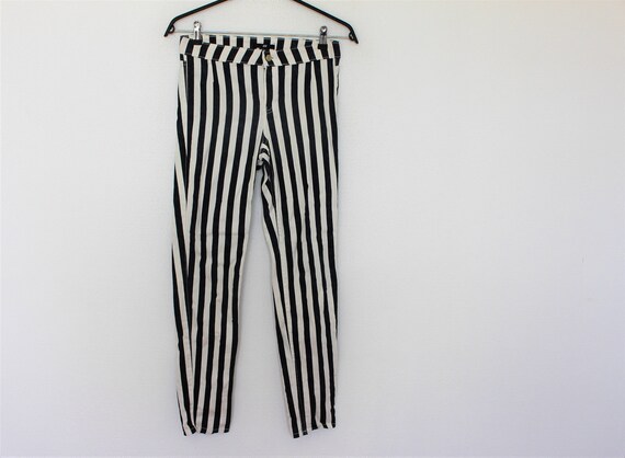 high waisted black and white striped pants