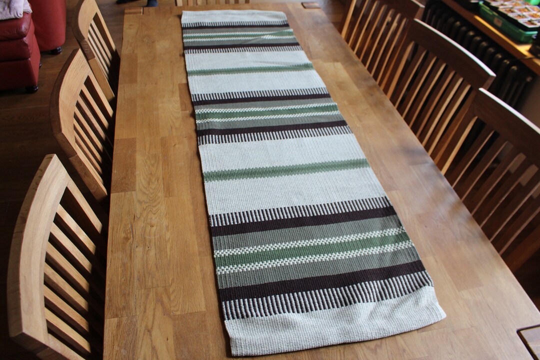 Vintage Rag Rug Runner Green Gray Brown Runner Vintage Hand Woven ...