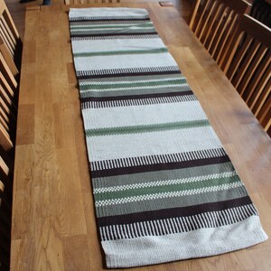 Vintage Rag Rug Runner Green gray Brown Runner Vintage Hand Woven Norwegian Wool Table runner Wonderful design Home Decor 45x145 cm