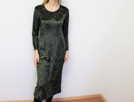 crushed velvet maxi dress long sleeve
