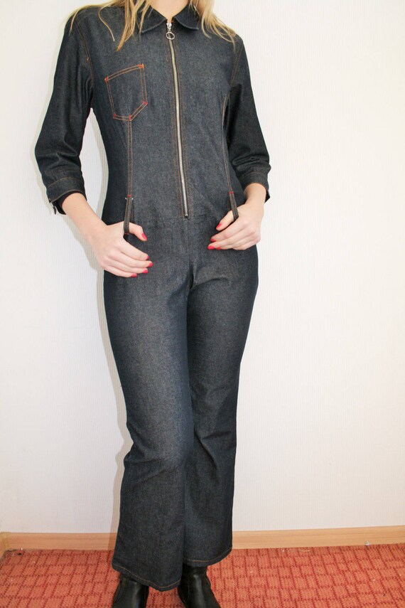 fitted jean jumpsuit