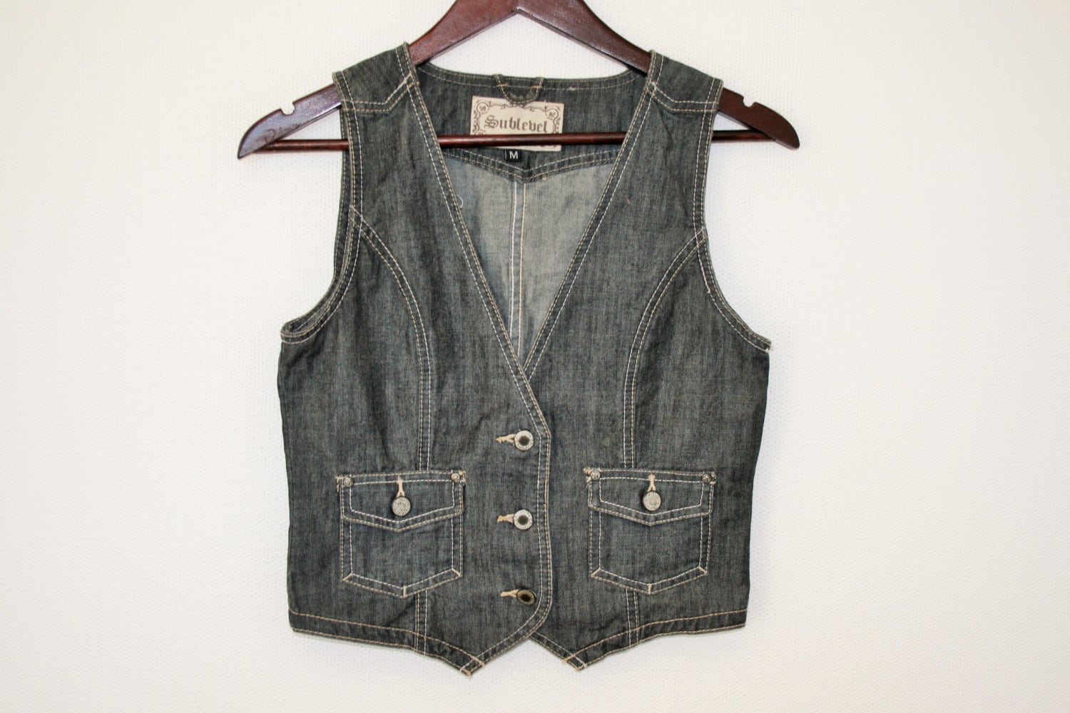 Gray Denim Vest Black Jean Waistcoat 