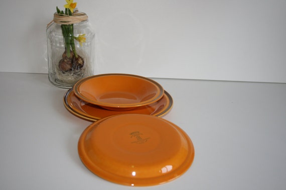 Rare Vintage Egersund Norway Unique Set of 3 Plates Yellow and