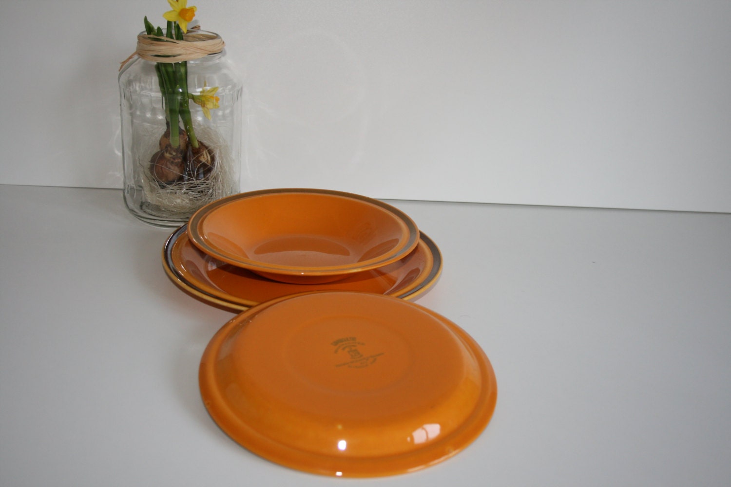 Rare Vintage Egersund Norway Unique Set of 3 Plates Yellow and