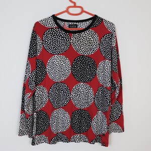 RATIA Tunika Rot Schwarz Weiß Rundhalsshirt Big Dots abstraktes Print Kleid Langärmelig Baumwolle Groß bis XL Größe