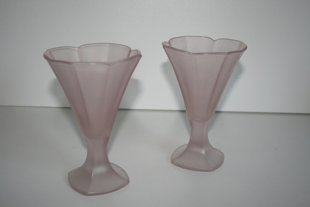 Pink Frosted Glass Bowls A Pair of Pale Pink Satin Glass Serving Dishes
