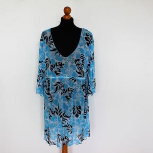 Turquoise Tunic Peasant Blouse Blue Loose Tunic Dress  Turquoise Floral Womens Shirt Blue Summer Boho Hippie Loose top Medium to Large Size
