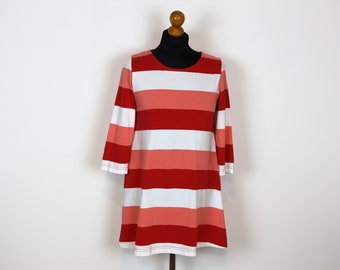 RATIA Shirt Nautical Top Pink Red Striped Tunic Sailor Dress Marine 3/4 Sleeves Cotton XS to Small size