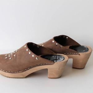 Brown Leather Clogs Platform DALA Clogs Wedges Wooden Platform Brown Suede Sandals  Slip On Clogs Mules Platform Slides Size EUR 38  US 7