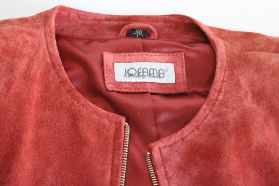 Red Leather Jacket JOFAMA Vintage Red Suede Bombe… - image 7