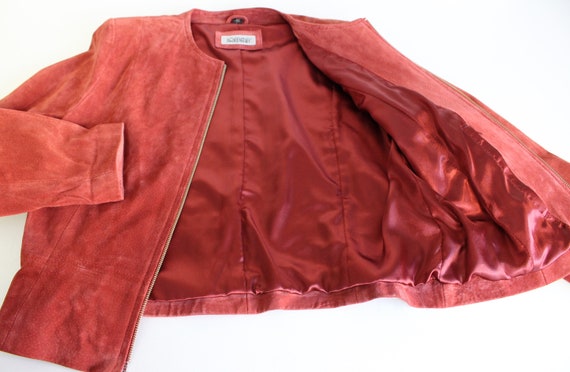 Red Leather Jacket JOFAMA Vintage Red Suede Bombe… - image 8