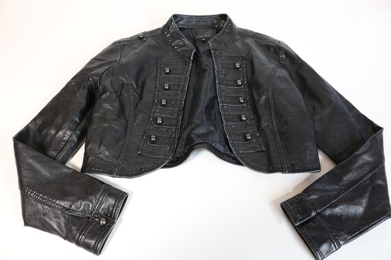 Black Leather Jacket Band Faux Leather Bomber Jac… - image 4