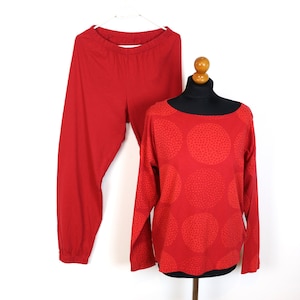 RATIA Pyjamas Rot Oversized Tunika Shirt und Hose Nachtwäsche Lange Ärmel Baumwolle Kleine bis mittlere Größe