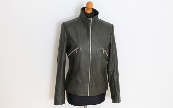 Green Leather Jacket Moss Short Trench Coat Moss Green Leather Short Trench Coat