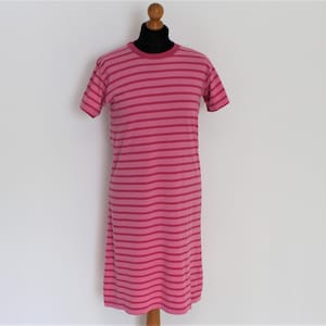 RATIA Dress Pink Stripy Maxi Roundneck Dress Night gown Nautical Red Striped Sailor Dress Marine Short Sleeves Cotton  Small Size
