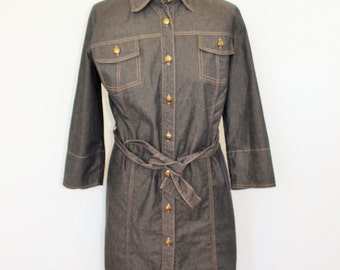 Denim manteau foncé bleu coton Trench boutons haut Denim robe Denim manteau Jeans Long veste robe femme longue robe en Jean manches 3/4 Medium