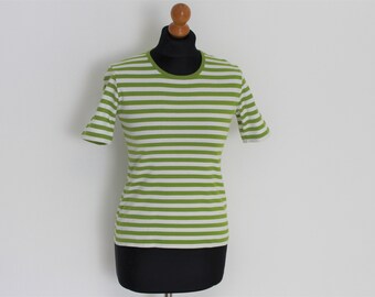 MARIMEKKO Shirt Nautical Top Green White  Striped Marimekko  Sailor Blouse Marine Sweater long sleeve XS Small