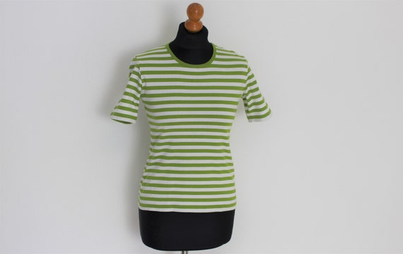 MARIMEKKO Shirt Nautical Top Green White  Striped… - image 1