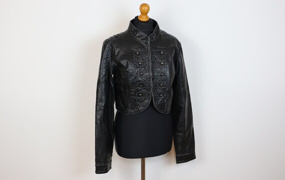 Black Leather Jacket Band Faux Leather Bomber Jac… - image 2
