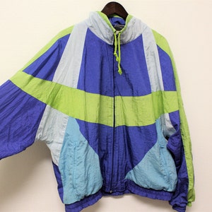 Colorful Windbreaker SHAMP Jacket Vintage 80s 90s   Purple Green Outerwear Hipster Hip Hop Bomber Jacket Sports Medium to  Large size