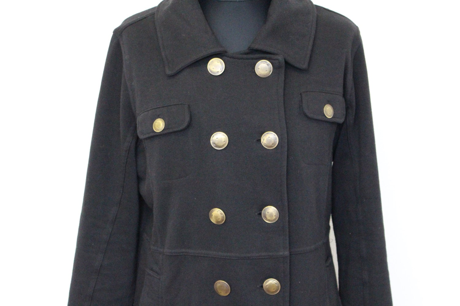 Black Military Coat Womens Jersey Trench Soft Black Trench Coat Metal Buttons Double Breasted Black Blazer Military Medium Etsy Canada