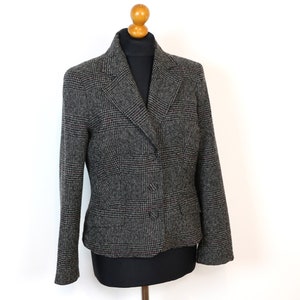 Gray Tweed Blazer MORE & MORE Womens Vintage Wool Blend Gray Tweed Jacket Checkered Fitted  Medium to Large