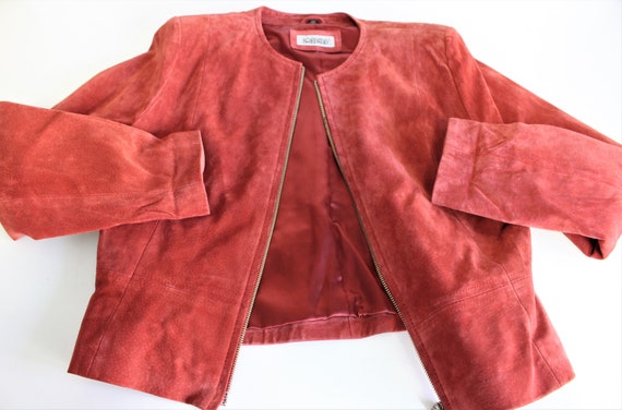 Red Leather Jacket JOFAMA Vintage Red Suede Bombe… - image 3