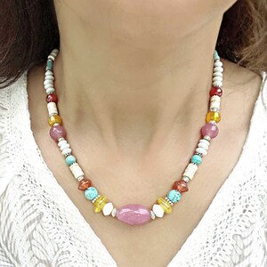 Colorful Statement Necklace, Unique Boho Style Necklace for Women, Rainbow Beaded Choker Necklace, Pink Jewelry, Handmade Gift for Women