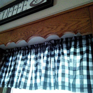 NEW Black Buffalo Check 100% Cotton Country  VALANCE for Window or Door White Black Large Gingham Print