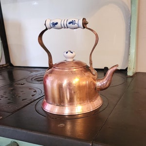 Copper Kettle With Porcelain Handle, Copperware, Copper Tea Kettle, Copper Cooking, Vintage Copper Pot