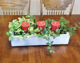 Distressed Light Gray Storage Organization Box with Country Farmhouse Charm, Rustic Table Centerpiece