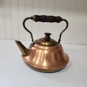 Petite Copper Kettle With Wooden Handle, Copperware, Copper Tea Kettle, Copper Cooking, Vintage Copper Pot, Copper Brass Kettle