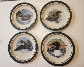 Set of four LoonLake Decorative Plates by Folkcraft 8 1/2" Diameter