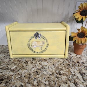 Unique Bread Box Cabinet, Counter Top Kitchen Storage Cabinet, Summer Squash Yellow Bread Cabinet, French Country Cottage, Farmhouse Charm,