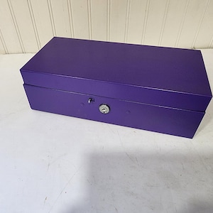 Bright Purple Metal Vintage Storage Box , Photo Box, Mail Storage, Checks Storage, Metal File Storage