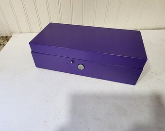 Bright Purple Metal Vintage Storage Box , Photo Box, Mail Storage, Checks Storage, Metal File Storage