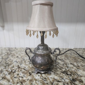 Re-purposed Silver /sugar Server Lamp #6, Table Lamp, Night Light Lamp, Upcycled, Vintage Sugar lamp, Metal Lamp, Kitchen Lamp