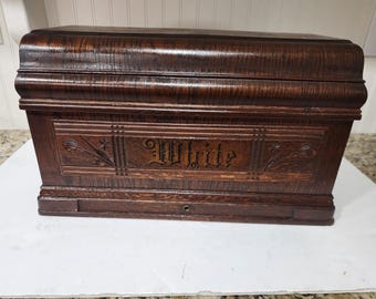 Vintage White Wooden Treadle Machine Cover Box, Vintage Sewing Machine Parts, Treadle Machine Coffin Top, Antique Sewing Machine Cover