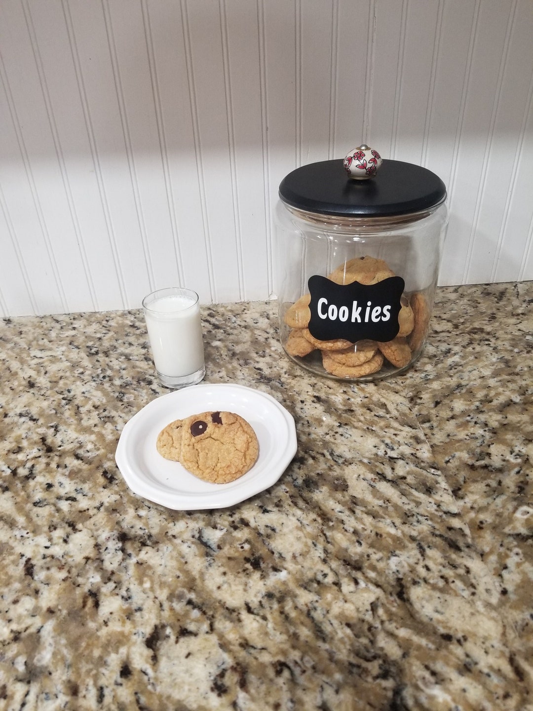 Very Large Glass Cookie Jar, Jumbo Cookie Jar, Black Cookie