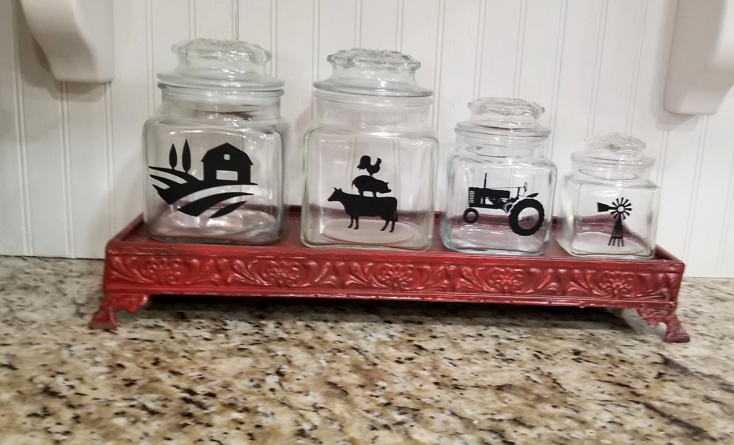 Farm Decor Farmhouse Canister Set Glass Canisters Four | Etsy