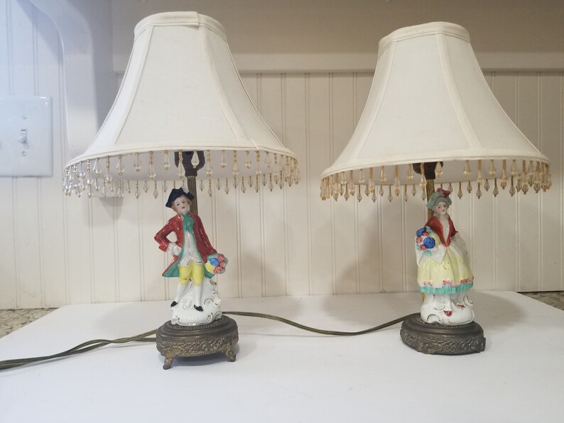 Set of Vintage Boudoir Lamps, Night Stand Lamps, Figural Lamps